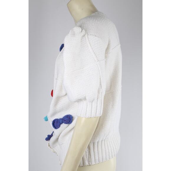 BEREK Vintage Hand Knit 100% Cotton Button Down Sweater Two-Needle Bow Design - Picture 11 of 12